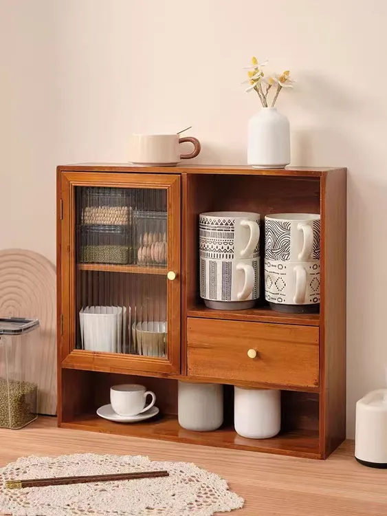 复古实木松木展示柜客厅收纳储物柜家用茶室茶叶罐防尘茶具置物架