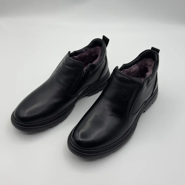 极简风牛皮羊毛皮毛一体平跟高帮冬季男鞋2001