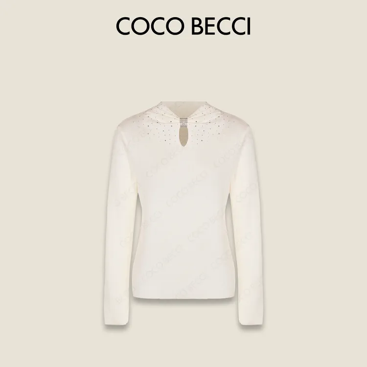 COCO BECCI【蝴蝶结打底】绵羊毛蝴蝶结水钻气质毛衣CFJJD231289