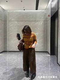 【汐汐女装二店】小个子定制时尚百搭条纹圆领提花针织毛衣 101002