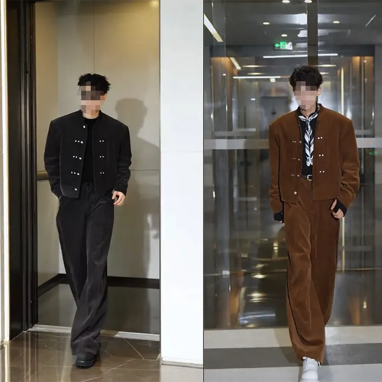 龙刀刀秋季新品美式复古休闲设计感立领夹克套装潮牌宽松外套长裤