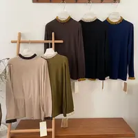 定制款#762#拼色花边领长袖针织上衣 XX