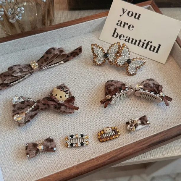 宠物发夹 秋冬深咖豹纹系列 西施约克夏马尔济斯泰迪狗狗夹子发饰