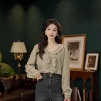 琦琦【雾灰草绿】欧若风长袖衬衫女时尚休闲宽松上衣YF1103301