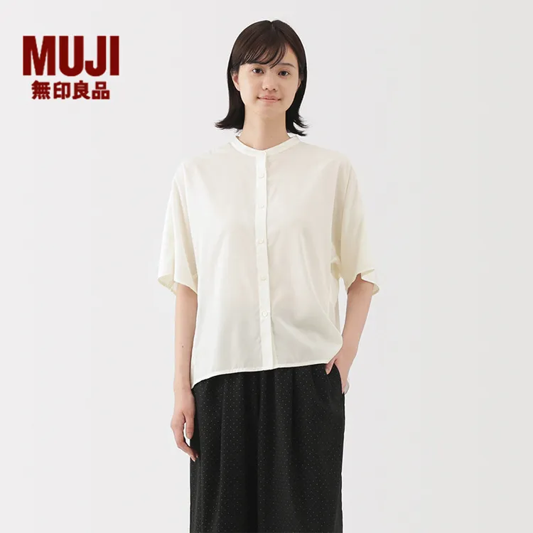 无印良品 MUJI 女式 莱赛尔混五分袖罩衫短袖t恤上衣女款内搭秋季
