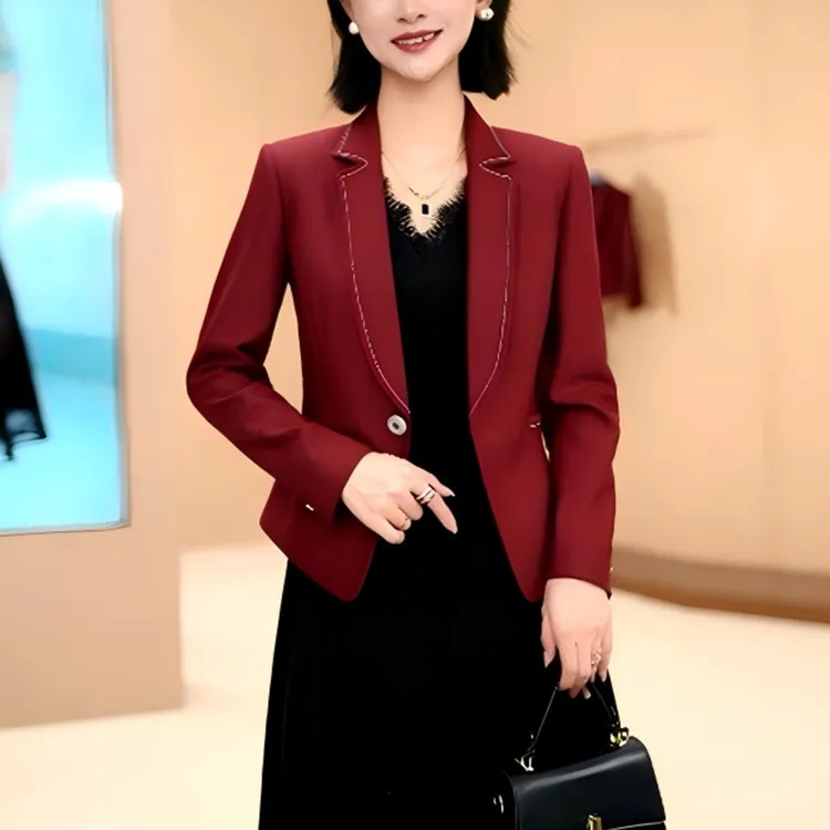 秋季设计款珠边小西装女新款长袖小外套气质修身百搭西服