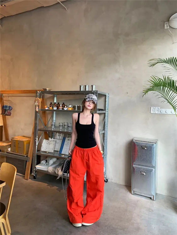 夏季新款洋气衣服女修身辣妹工字吊带打底气质无袖上衣工装阔腿裤