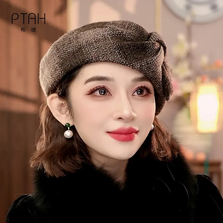 布塔小香风画家帽女士秋冬时尚羊毛呢帽保暖时尚气质贝雷帽PT2178