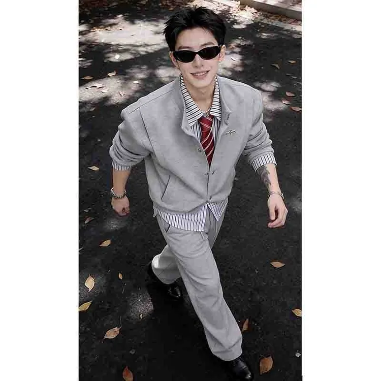 美式复古假两件条纹衬衫男潮牌酷帅穿搭开衫卫衣翻领休闲百搭外套