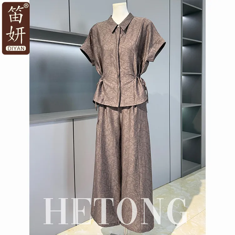 中年妈妈夏装套装2025新款中老年女装夏季短袖棉麻衬衫休闲上衣服