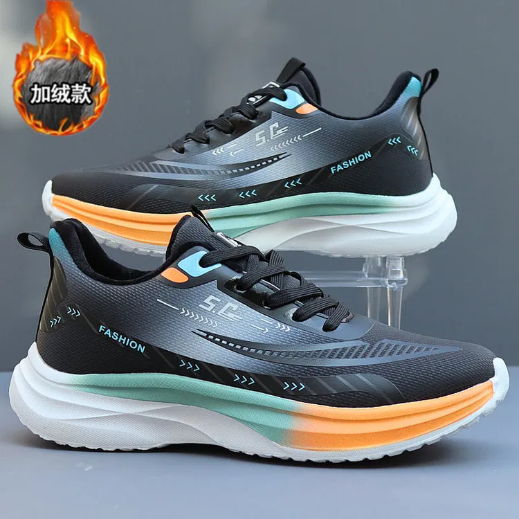 冬季加绒加厚保暖棉鞋皮面防水软底百搭运动鞋超轻减震学生跑步鞋