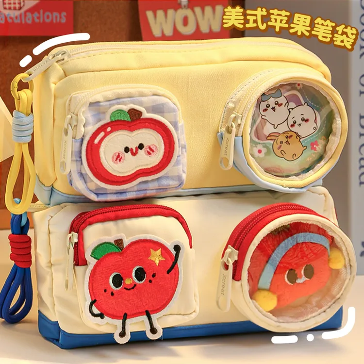 女ins大容量笔袋美式抽绳吧唧痛包高颜值初中2025新款铅笔文具盒