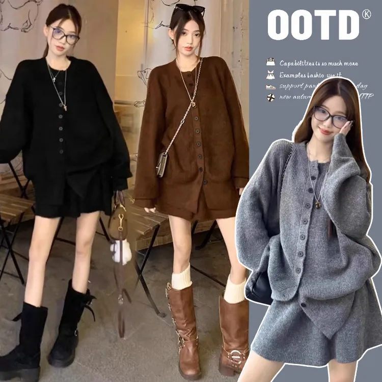孕妇装2025时尚秋冬新款韩系慵懒拉链毛衣穿搭休闲显瘦半身裙套装