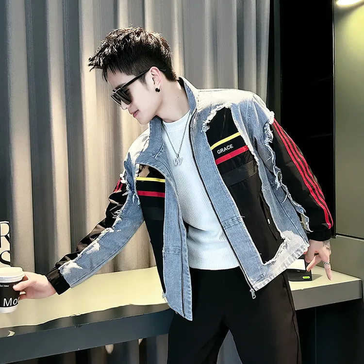 高级感拼接牛仔外套男款春秋季2025新款休闲夹克美式潮牌男装上衣