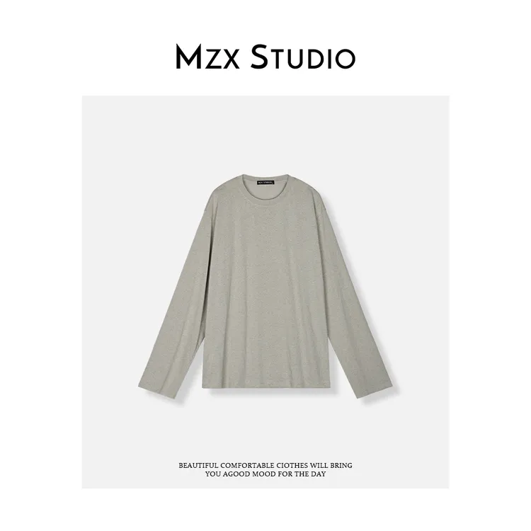 MZX 秋季简约榆木色休闲风圆领长袖T恤 SY9017-P