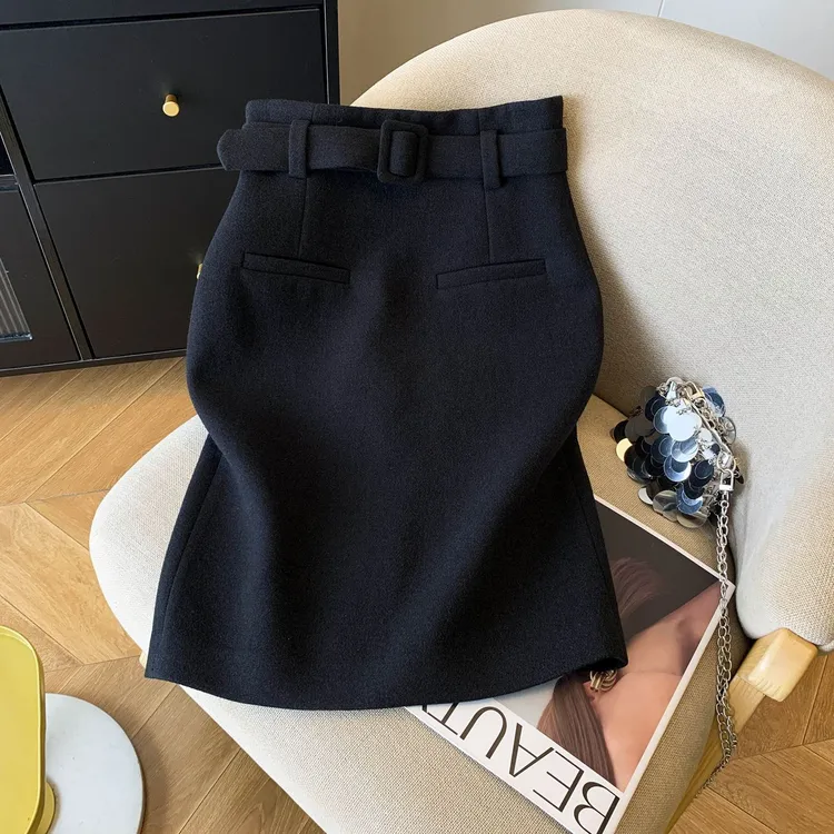 半裙气质中裙冬季中腰超短裙高腰毛呢裙通勤韩版半身裙