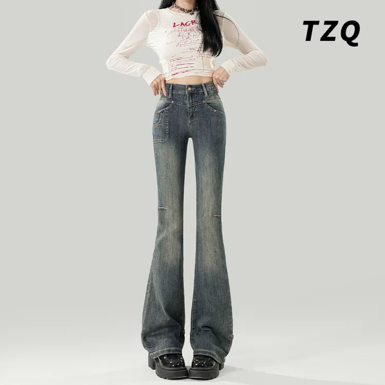 高腰微喇叭牛仔裤女爆款2025新款百搭显瘦拖地马蹄裤TZQ25010732