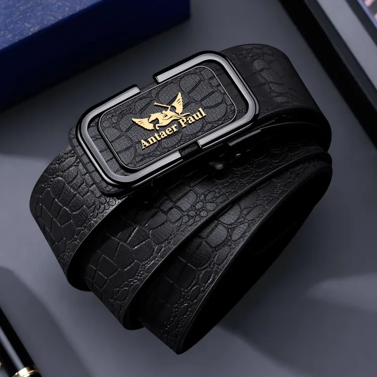 高档平滑男腰带男款鳄鱼纹中青年轻奢男款男款冬季时尚皮带百搭