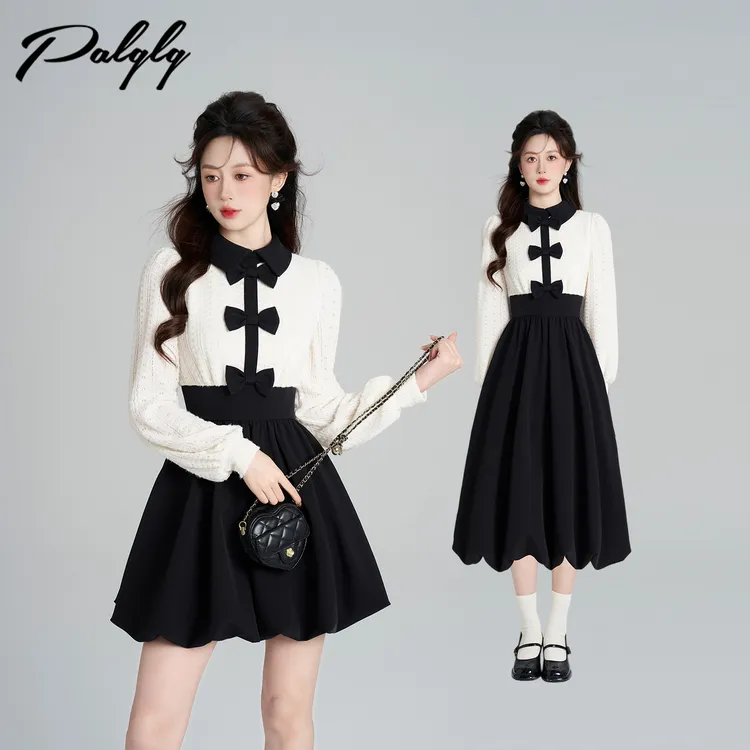 Palglg法式小香风连衣裙女冬富家千金风花苞裙子54PDA44884