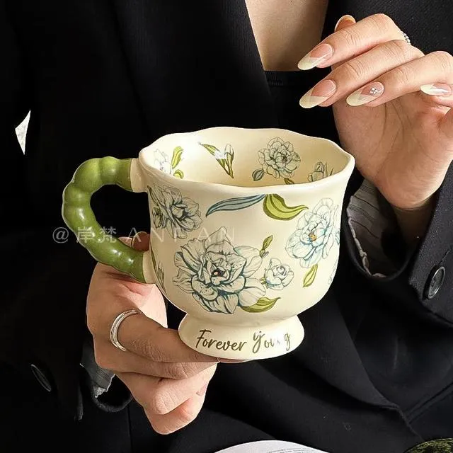 创意可爱马克杯静谧花影办公室早餐杯伴手礼ins风生日礼物水杯