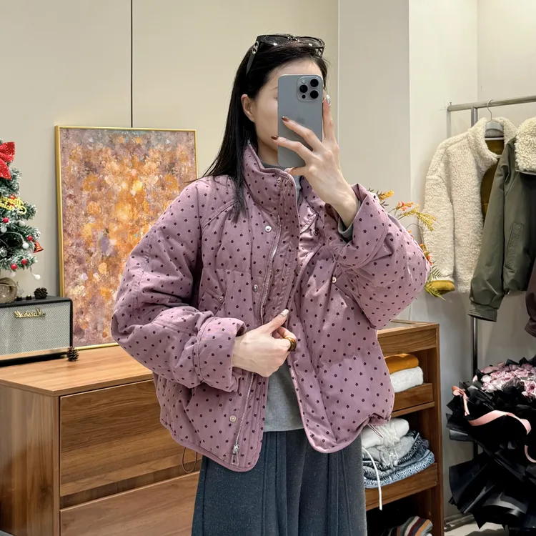 2025韩系复古波点灯芯绒加厚宽松洋气减龄保暖棉服7009