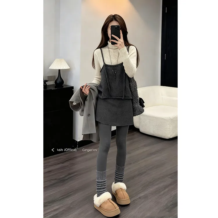 【现货】秋冬穿搭一整套女2025新款针织马甲叠穿蕾丝衫短裙三件套