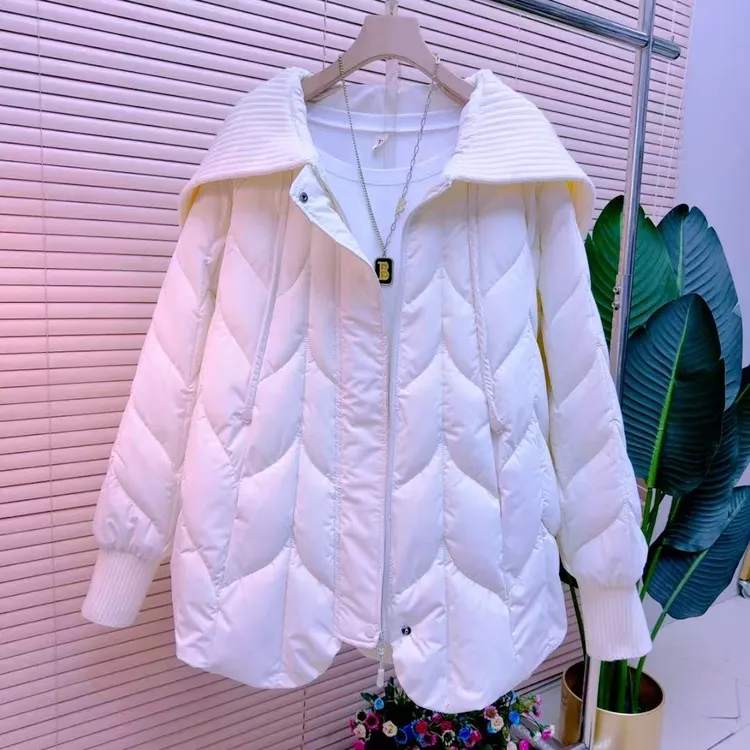 胖mm欧货时尚冬季保暖韩版拼接809针织领减龄大码棉服外套