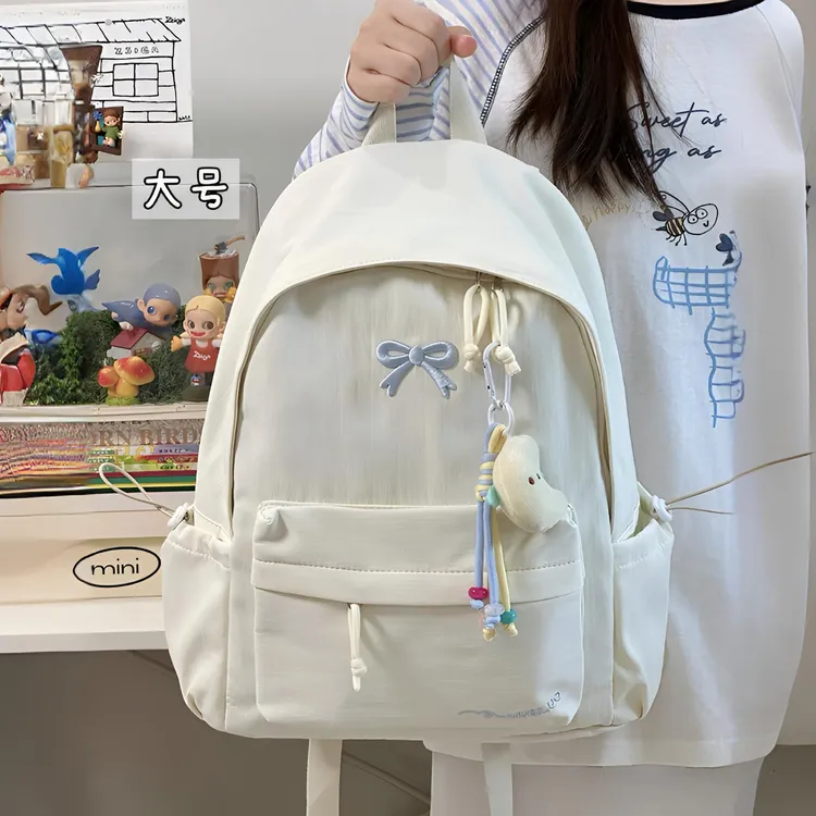 高颜值ins风纯色书包女初中高中学生日系双肩包小学生轻便背包女