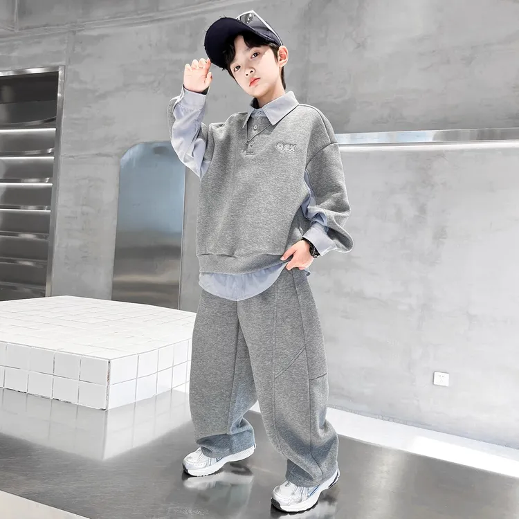 男童秋装套装2025新款秋季中大童男孩POLO衫运动服春秋洋气酷帅潮