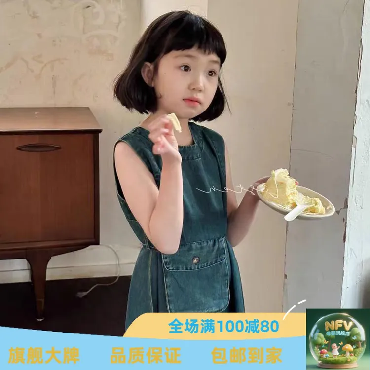 女童连衣裙夏季2025新款洋气休闲牛仔背心裙中大童韩版宽松公主裙