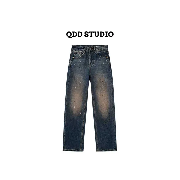2025 新款涂鸦系列-重工艺直筒涂蓝白点女士牛仔裤5509