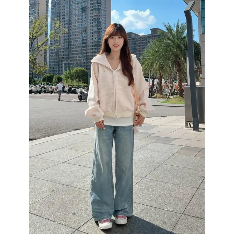 韩系街头设计感连帽外套女2025年秋冬季显瘦加绒加厚拉链开衫外套