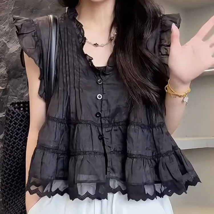 【现货】今年流行穿搭2025夏季新款显瘦小衫休闲风减龄无袖衬衫上衣