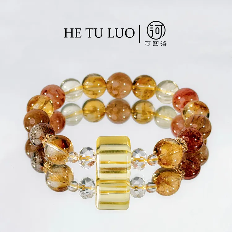 河图洛·「暴力吸金」黄水晶超七金铜发晶幽灵水晶手串多样性发其一