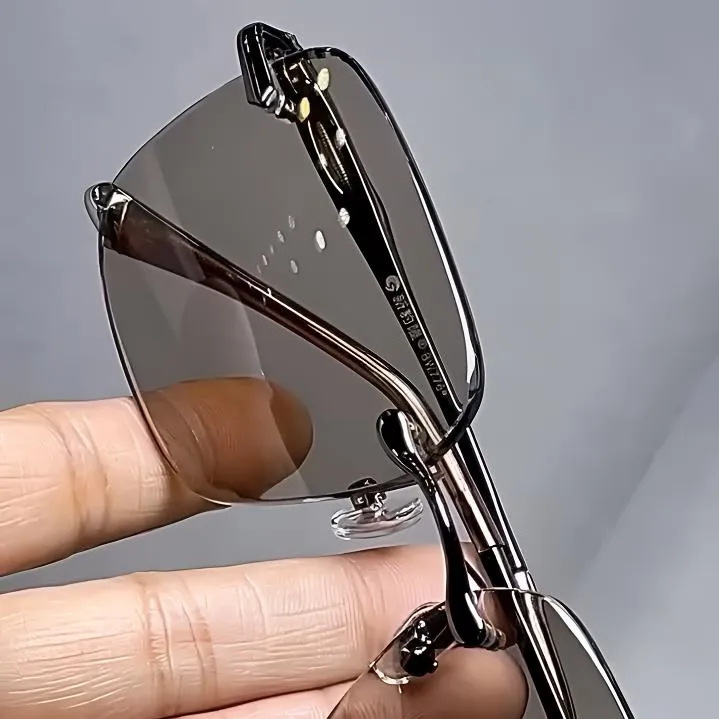 精选茶色水晶石头镜无框冰糖色男士时尚多边形高档护目太阳眼镜