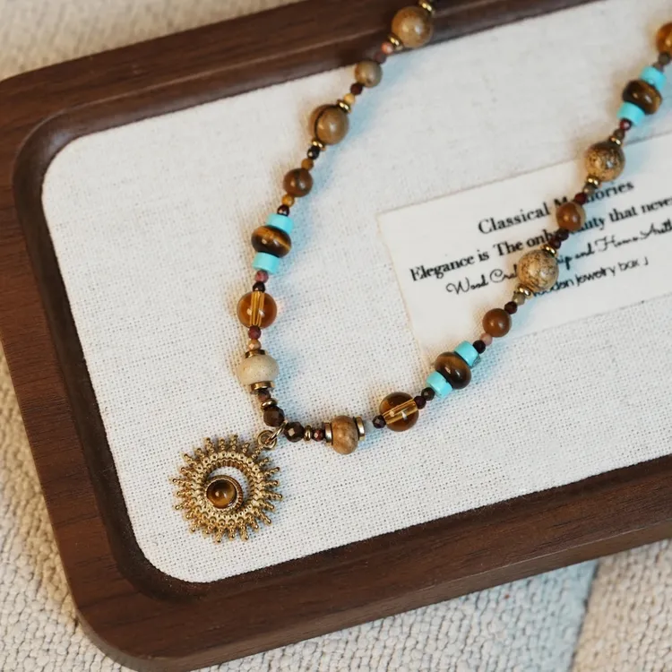 钛钢项链 串珠百搭复古小众法式气质复古民族风彩色项链多巴胺