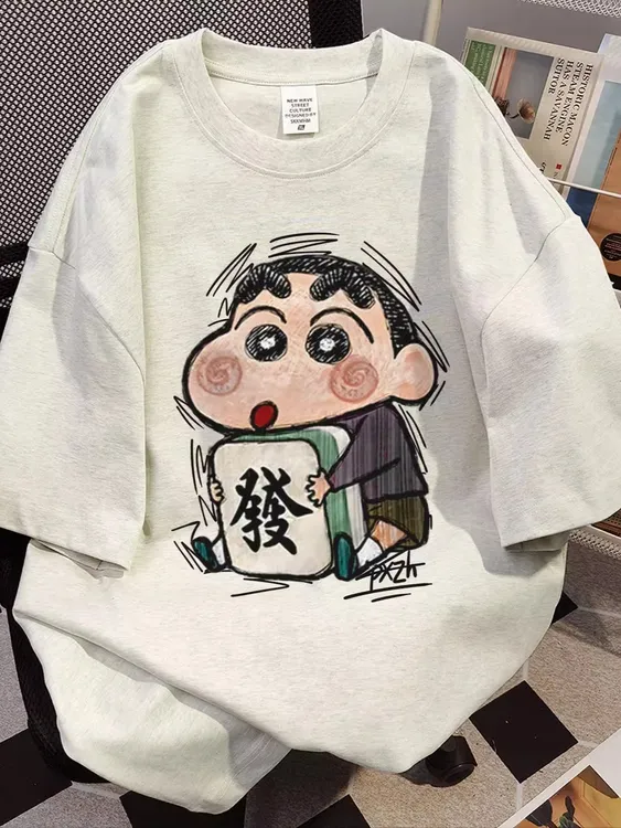 加肥加大码300斤美式蜡笔小新印花短袖t恤男夏季纯棉重磅宽松上衣