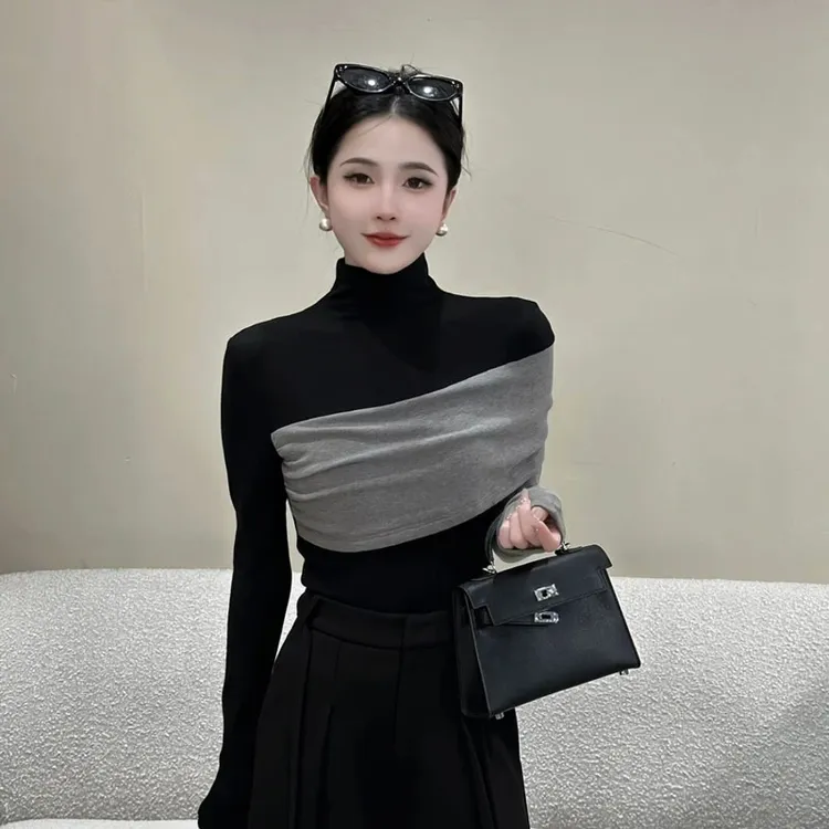 La Chapelle/拉夏贝尔秋季新款撞色长袖T恤女时尚气质百搭上衣