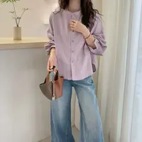 欧货时尚复古紫色条纹衬衫女2025秋季新款宽松百搭高级感长袖上衣