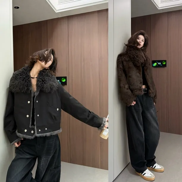 Aila｜托斯卡纳羊皮毛毛领安哥拉兔毛皮草两面穿外套