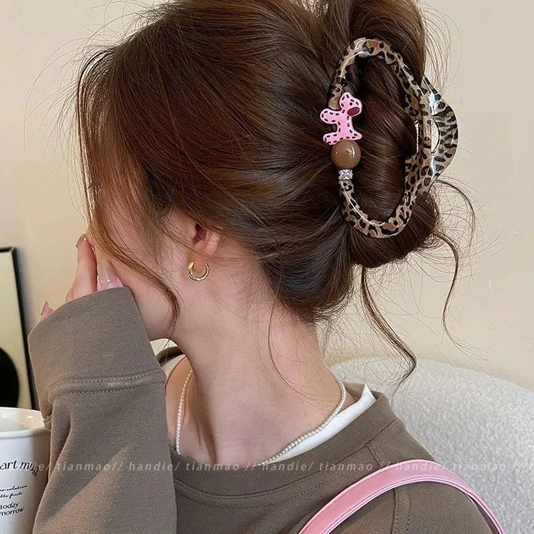 豹纹镂空云朵抓夹女高级感2025新款秋冬发量大后脑勺鲨鱼夹子发饰
