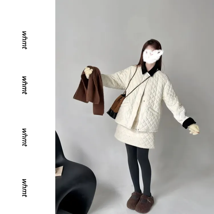 WHMT【奶油面包】韩版秋冬新款纯棉羽绒服丝绒翻领高级外套套装保暖