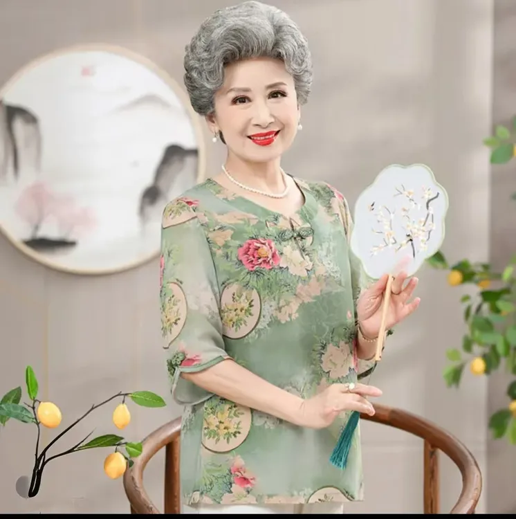 10638-老年女装夏季短袖衫新款贵夫人阔太太妈妈t恤薄款【老仓库】