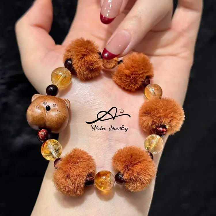 红虎眼➕黄塔晶➕可爱毛球天然水晶手串