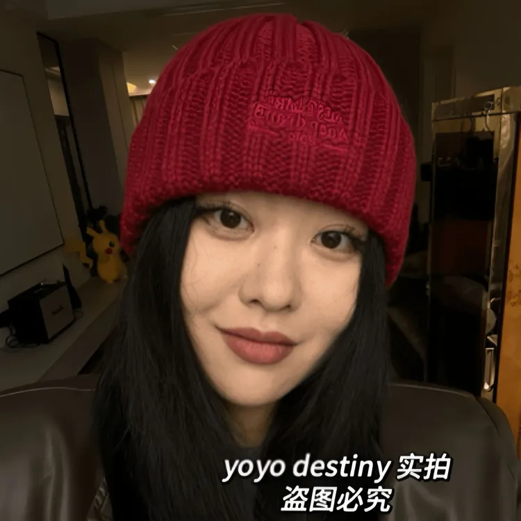 黑黄皮显白秋冬季大头围毛线帽女美式复古刺绣显脸小保暖针织帽男