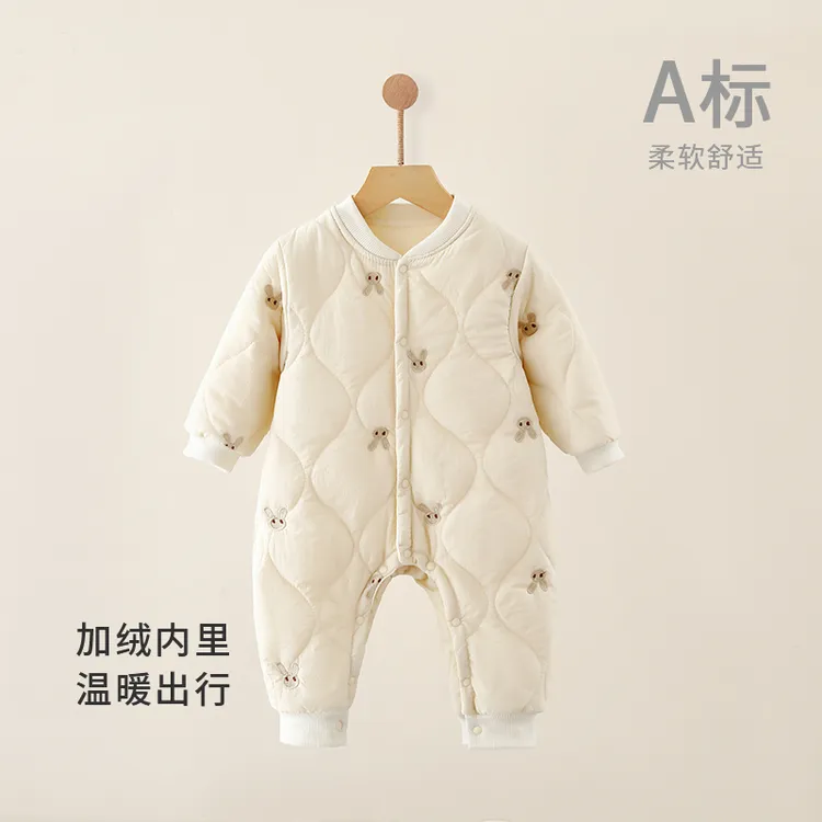 【萌】婴幼儿夹棉连体衣秋冬季保暖棉服男女宝宝加绒加厚哈衣爬爬服