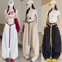 韩系慵懒感弯刀阔腿裤女2025夏季新款简约压褶遮肚休闲百搭气球裤