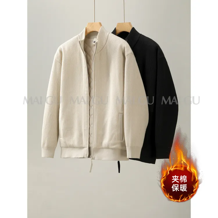 【MAIGU1】【刺绣标】秋冬加棉加厚莱赛尔混纺针织气质感百搭立领外套