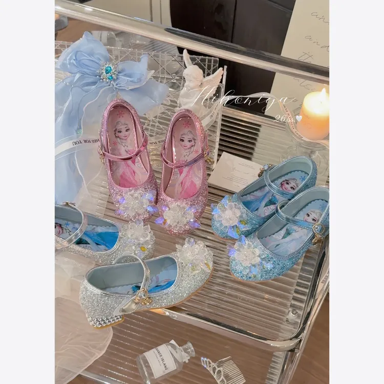 <跟高2.5cm> 女童高跟鞋春夏冰雪奇缘软底公主水晶软底单鞋舞蹈鞋