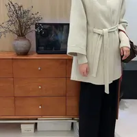 气质新款赫本风毛线袖立领双面羊毛大衣腰带设计双面羊毛大衣